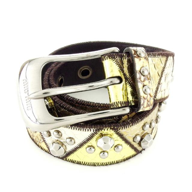 【X'masセール★30%OFF】ミュウミュウ MIUMIU ベルトパイソン型押し ゴールド ブラウン ベージュ シルバー レディース 中古