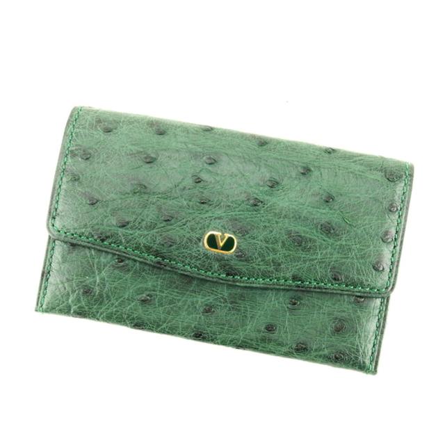 【BIGお買い物ラリー★30%OFFセール中】ヴァレンティノ・ガラヴァーニ Valentino Garavani カードケースオーストリッチ グリーン レディース 中古