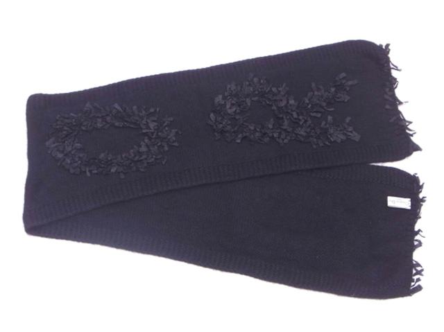 ディオール Dior マフラー ロゴフリル ブラック レディース 中古