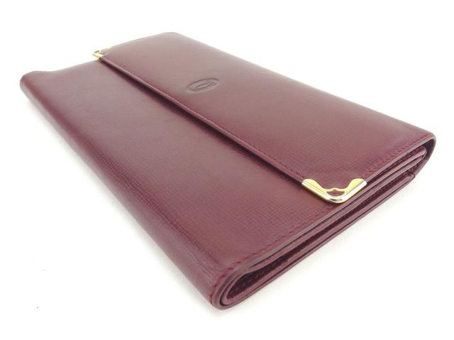 【30％OFF★土日ひと休み大売り出し】カルティエ CARTIER 三つ折り紙入れ帆柱生産ライン ボルドーワイン レディース 中古