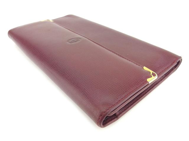 【30％OFF★土日ひと休み大売り出し】カルティエ CARTIER 三つ折り紙入れ帆柱生産ライン ボルドーワイン レディース 中古