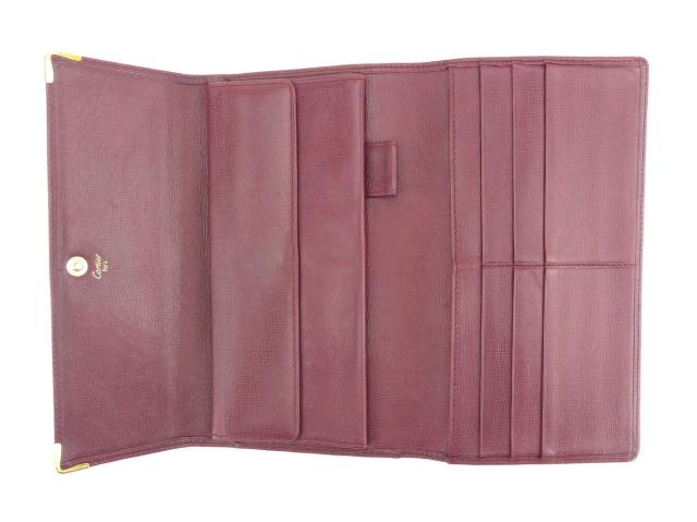 【30％OFF★土日ひと休み大売り出し】カルティエ CARTIER 三つ折り紙入れ帆柱生産ライン ボルドーワイン レディース 中古