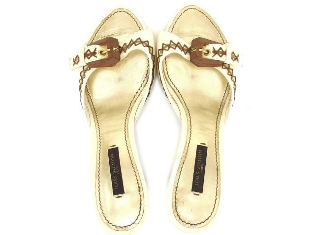 【週末セール★30％OFF】ルイ・ヴィトン LOUIS VUITTON サンダル #37サイズ ベージュ ゴールド レディース 中古_1