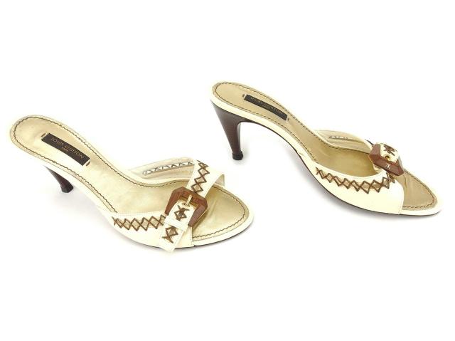 【週末セール★30％OFF】ルイ・ヴィトン LOUIS VUITTON サンダル #37サイズ ベージュ ゴールド レディース 中古_4