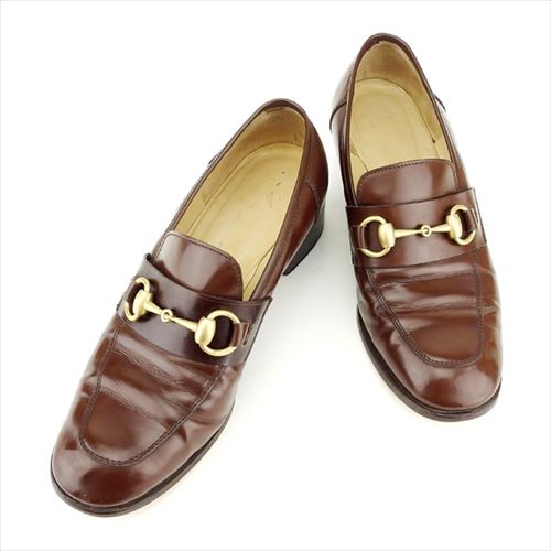 【BIGお買い物ラリー★30%OFFセール中】グッチ GUCCI ローファーホースビット ♯35ハーフC ラウンドトゥ ブラウン ゴールド レディース 中古