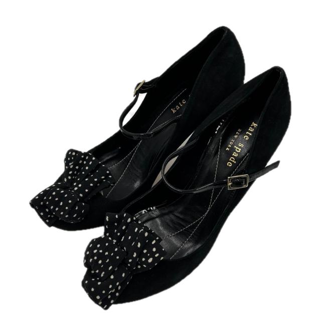 【BIGお買い物ラリー★30%OFFセール中】ケイトスペード Kate Spade パンプスドット柄モチーフ ♯7ハーフ オープントゥ ブラック ホワイト 白 ゴールド レディース 中古