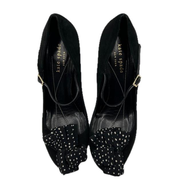 【30％OFF★週末タイムSALE】ケイトスペード Kate Spade パンプスドット柄モチーフ ♯7ハーフ オープントゥ ブラック ホワイト 白 ゴールド レディース 中古