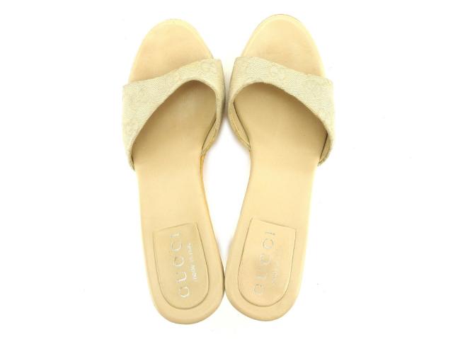 グッチ GUCCI ミュールGGキャンバス ♯35ハーフC サンダル ベージュ レディース 中古_1