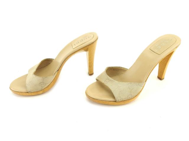 グッチ GUCCI ミュールGGキャンバス ♯35ハーフC サンダル ベージュ レディース 中古_3