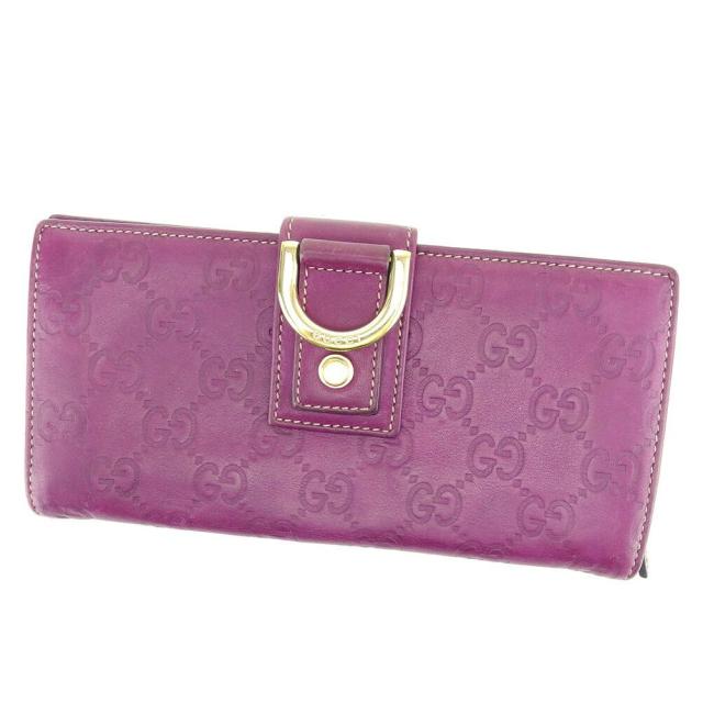 【X'masセール★30%OFF】グッチ GUCCI 長財布グッチシマ パープル ゴールド レディース 中古