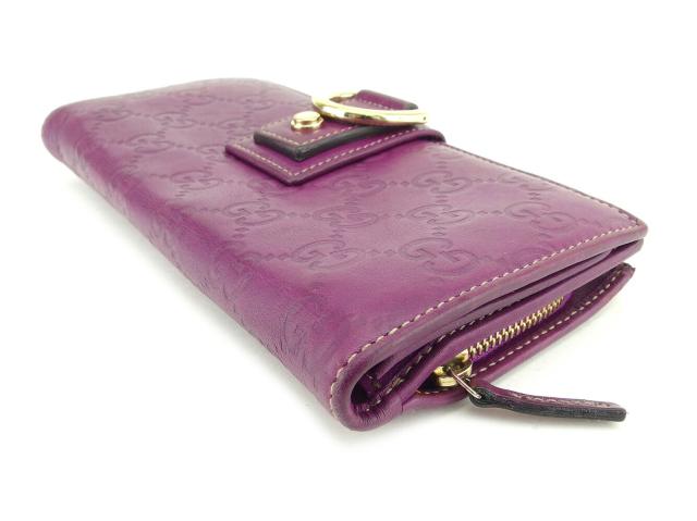 【ウィンターSALE★30%OFF】グッチ GUCCI 長財布グッチシマ パープル ゴールド レディース 中古