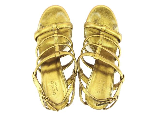 【30％OFF★週末タイムSALE】グッチ GUCCI サンダルグラディエーター ♯35 ピンヒール ゴールド系 レディース 中古_1