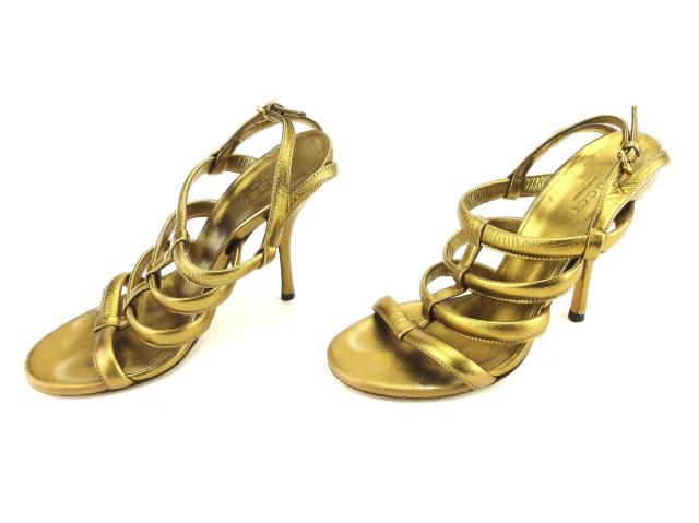 【30％OFF★週末タイムSALE】グッチ GUCCI サンダルグラディエーター ♯35 ピンヒール ゴールド系 レディース 中古_3