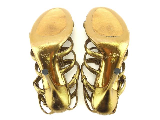 【30％OFF★週末タイムSALE】グッチ GUCCI サンダルグラディエーター ♯35 ピンヒール ゴールド系 レディース 中古_5