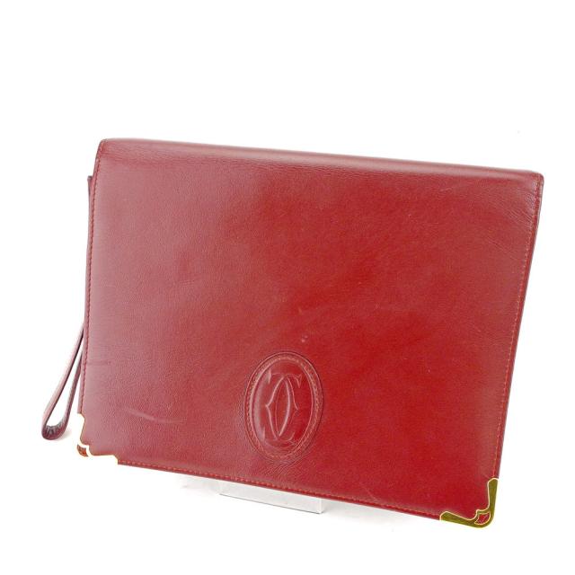 【BIGお買い物ラリー★30%OFFセール中】カルティエ CARTIER クラッチバッグマストライン ボルドー ゴールド レディース 中古