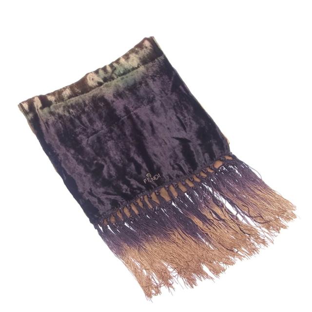 【BIGお買い物ラリー★30%OFFセール中】フェンディ FENDI ストールベロア ビーズロゴ グラデーション ベージュ グリーン ブラック レディース 中古