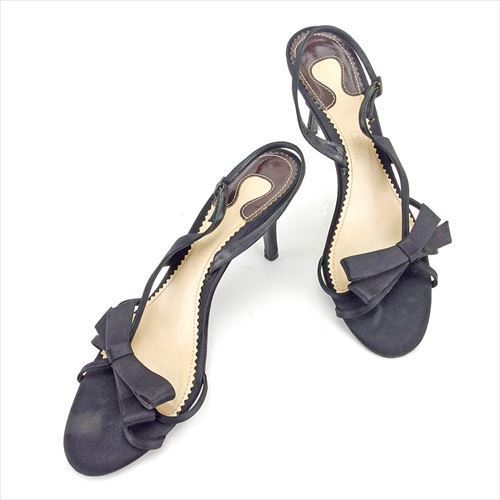 【BIGお買い物ラリー★30%OFFセール中】クロエ Chloe サンダルリボン ♯36ハーフ スリングバック ブラック ゴールド レディース 中古