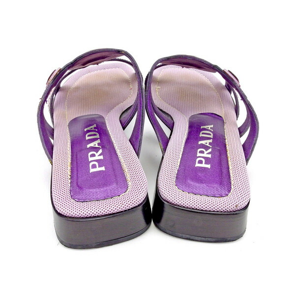 プラダ PRADA サンダル ロゴプレート ♯35ハーフ 異素材切替え