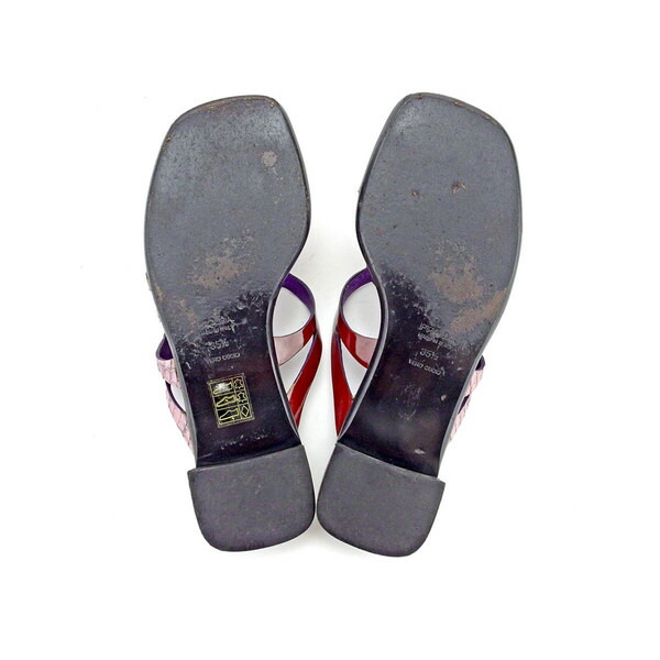 プラダ PRADA サンダルロゴプレート ♯35ハーフ 異素材切替え パープル