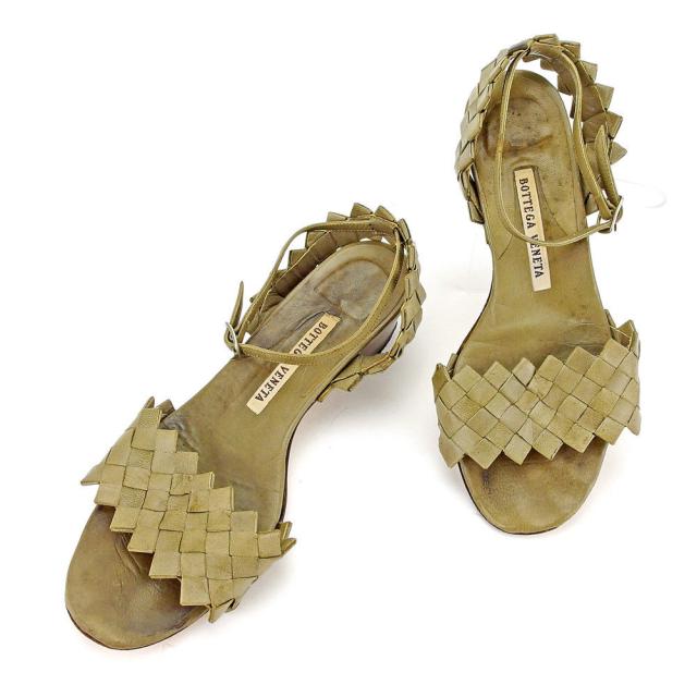 【BIGお買い物ラリー★30%OFFセール中】ボッテガヴェネタ BOTTEGAVENETA サンダルイントレチャート ♯4 アンクルストラップ グレージュ系 レディース 中古