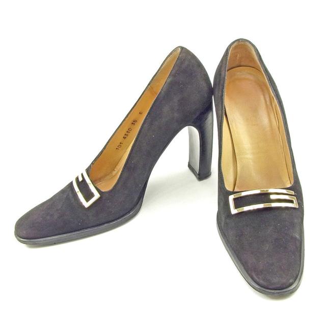 【BIGお買い物ラリー★30%OFFセール中】グッチ GUCCI パンプスG金具 ブラック×ゴールド レディース 中古