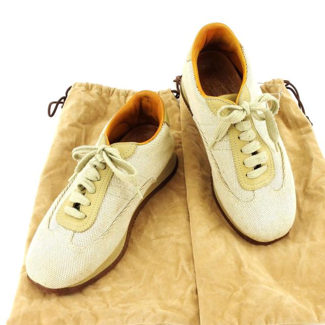 【BIGお買い物ラリー★30%OFFセール中】エルメス HERMES スニーカークイック ♯36ハーフ ローカット ベージュ×キャメル×ブラウン レディース 中古
