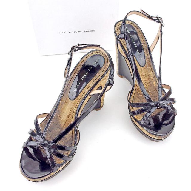 【BIGお買い物ラリー★30%OFFセール中】マークバイマークジェイコブス MARC BY MARC JACOBS サンダルコルクウェッジ ♯36ハーフ スリングバック ベージュ×ブラック×シルバー レディース 中古