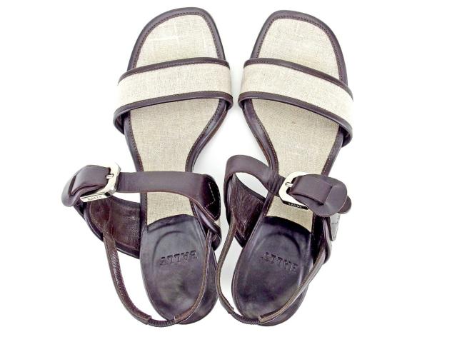 【週末セール★30％OFF】バリー BALLY サンダルダブルバンド ♯36EU スリングバック ベージュ×ブラウン×シルバー レディース 中古_1