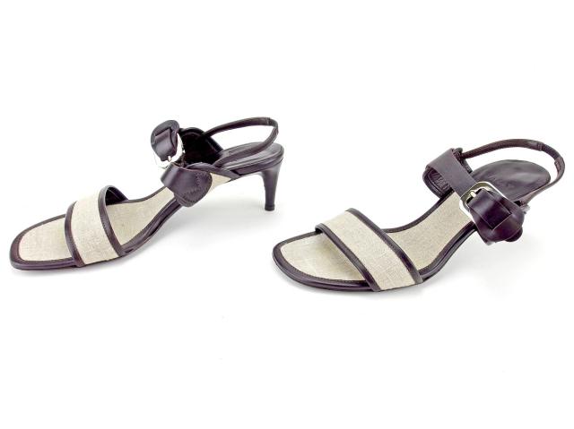 【週末セール★30％OFF】バリー BALLY サンダルダブルバンド ♯36EU スリングバック ベージュ×ブラウン×シルバー レディース 中古_3