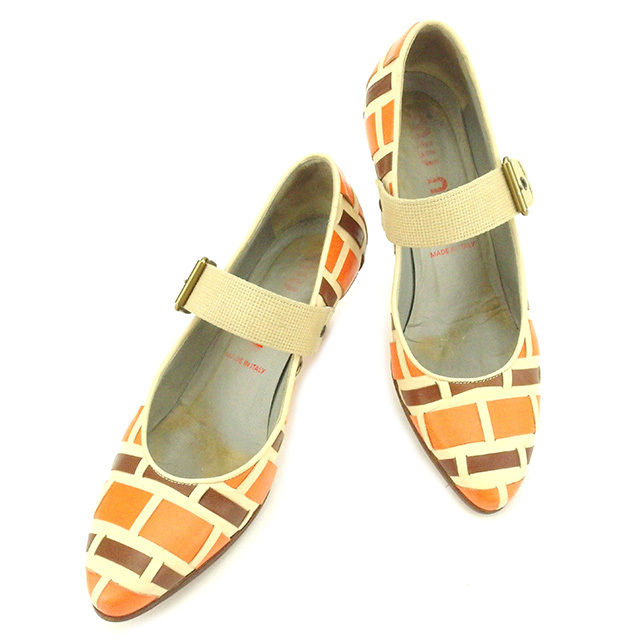 【BIGお買い物ラリー★30%OFFセール中】ミュウミュウ MIUMIU パンプス ベージュ×オレンジ×ブラウン レディース 中古