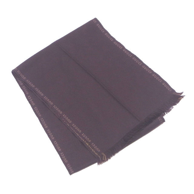 【X'masセール★30%OFF】グッチ GUCCI マフラーロゴライン ブラウン×ベージュ レディース 中古