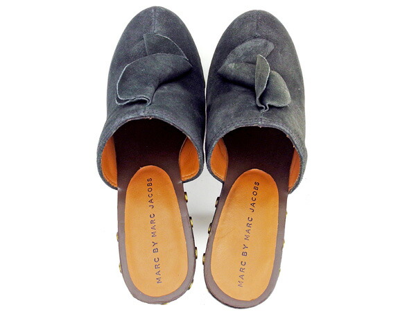 【週末セール★30％OFF】マークバイマークジェイコブス MARC BY MARC JACOBS サンダルサボ フリル ♯36 チャンキーヒール ブラック×ブラウン×アンティークゴールド レディース 中古_1