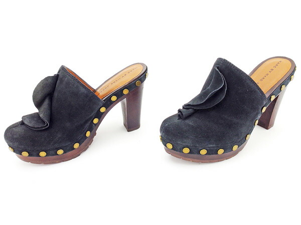 【週末セール★30％OFF】マークバイマークジェイコブス MARC BY MARC JACOBS サンダルサボ フリル ♯36 チャンキーヒール ブラック×ブラウン×アンティークゴールド レディース 中古_3
