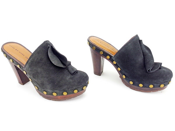 【週末セール★30％OFF】マークバイマークジェイコブス MARC BY MARC JACOBS サンダルサボ フリル ♯36 チャンキーヒール ブラック×ブラウン×アンティークゴールド レディース 中古_4