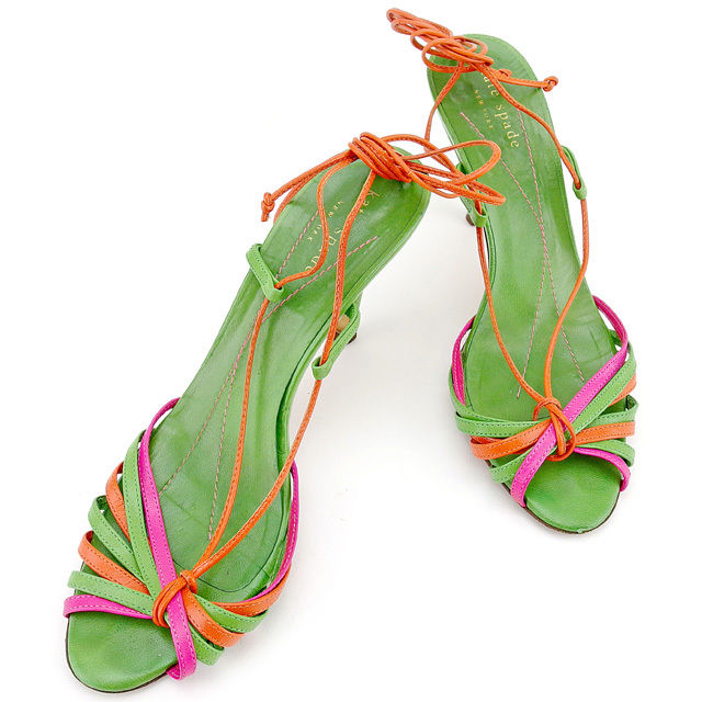 【BIGお買い物ラリー★30%OFFセール中】ケイトスペード Kate Spade ミュール グリーン×ピンク×オレンジ レディース 中古