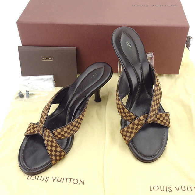 【BIGお買い物ラリー★30%OFFセール中】ルイ・ヴィトン LOUIS VUITTON ミュールダミエ ♯36 ベージュ×ブラウン×ゴールド レディース 中古