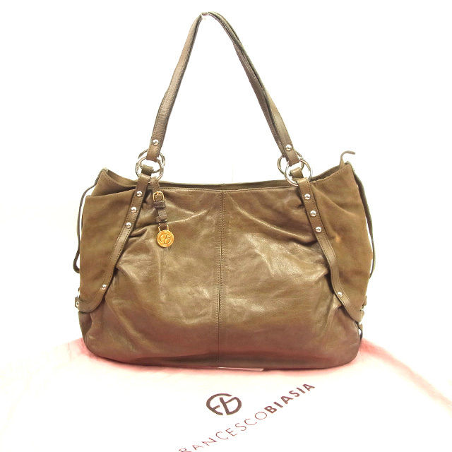 【BIGお買い物ラリー★30%OFFセール中】フランチェスコ・ビアジア FRANCESCO BIASIA トートバッグスタッズ カーキブラウン×シルバー系 レディース 中古