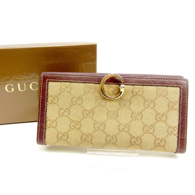 【BIGお買い物ラリー★30%OFFセール中】グッチ GUCCI 長財布GGキャンバス Gマーク ベージュ×ダーク×パープル系 レディース 中古