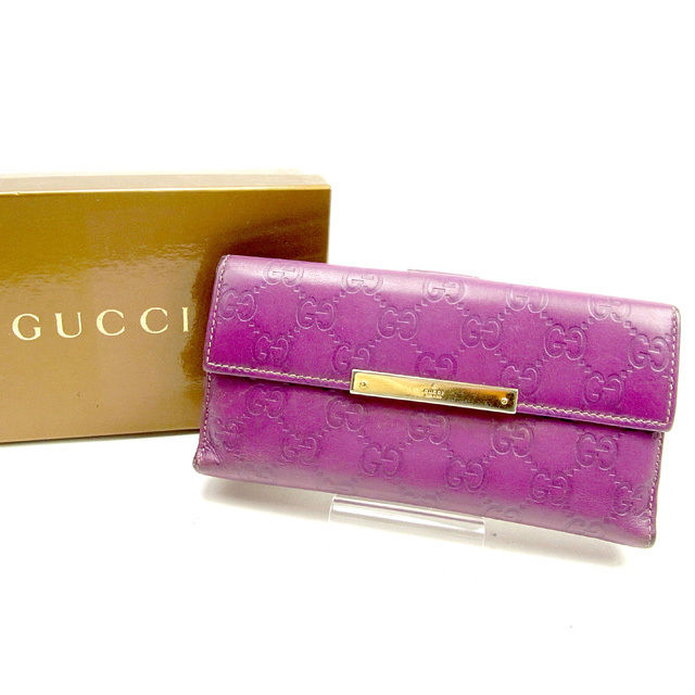 【X'masセール★30%OFF】グッチ GUCCI 長財布グッチシマ パープル×ゴールド レディース 中古