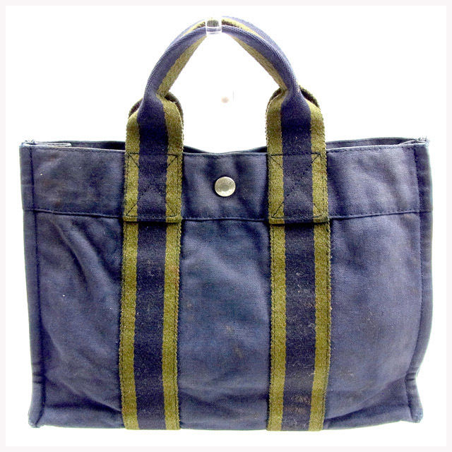【BIGお買い物ラリー★30%OFFセール中】エルメス HERMES トートバッグフールトゥ トートPM ネイビー×グリーン レディース 中古