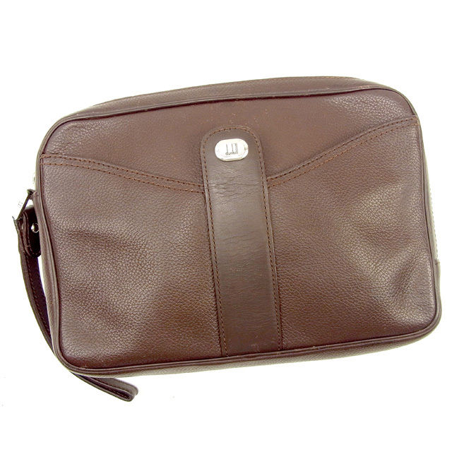 【BIGお買い物ラリー★30%OFFセール中】ダンヒル Dunhill クラッチバッグロゴプレート ダークブラウン×シルバー レディース 中古