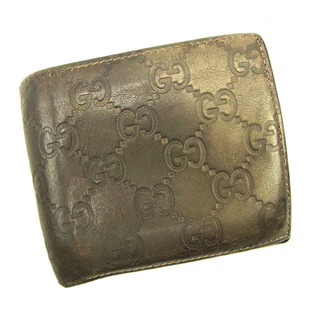 【BIGお買い物ラリー★30%OFFセール中】グッチ GUCCI 二つ折り財布グッチシマ ゴールド レディース 中古
