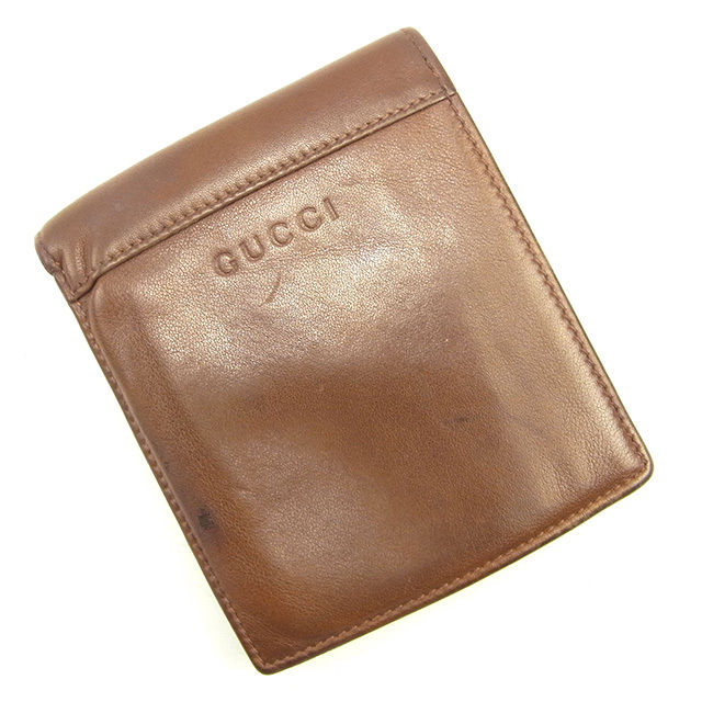 【BIGお買い物ラリー★30%OFFセール中】グッチ GUCCI 二つ折り財布ロゴ ブラウン レディース 中古