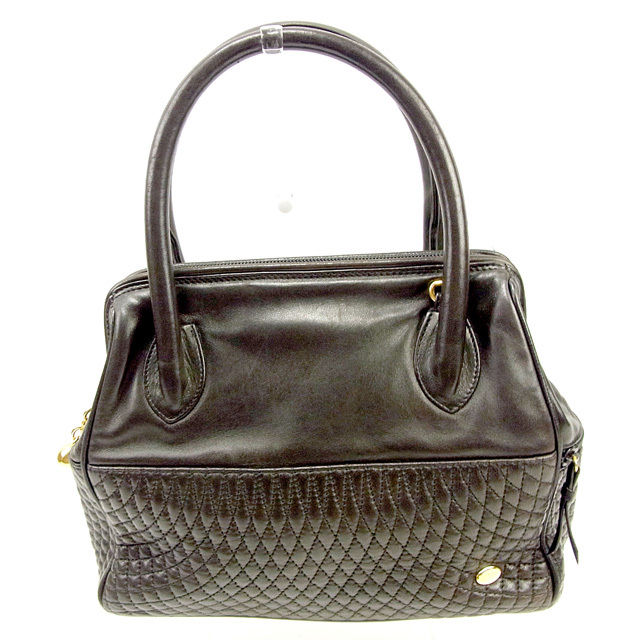 【BIGお買い物ラリー★30%OFFセール中】バリー BALLY ハンドバッグキルティング ミニロゴプレート付き ダークブラウン×ゴールド系 レディース 中古