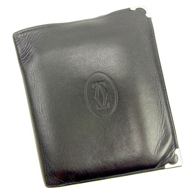 【BIGお買い物ラリー★30%OFFセール中】カルティエ CARTIER 札入れカボション ブラック×シルバー×ボルドー レディース 中古