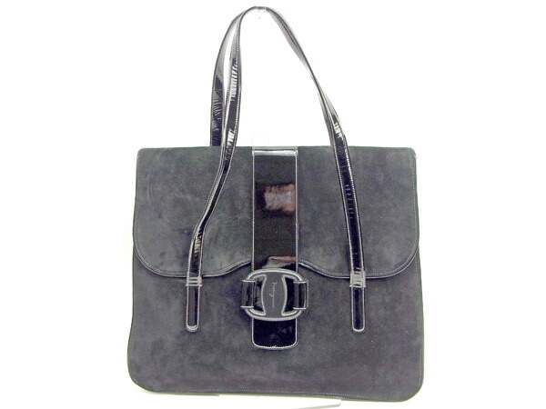 【GWタイムセール】サルヴァトーレフェラガモ Salvatore Ferragamo ハンドバッグヴァラ金具モチーフ ブラック レディース 中古_1