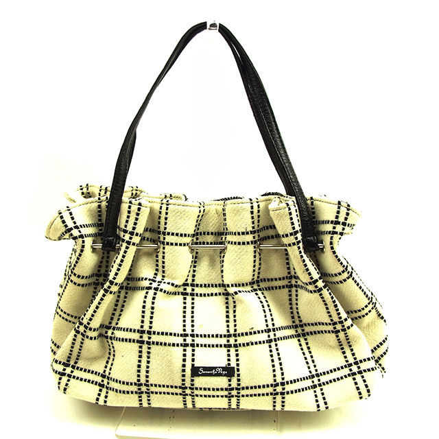 【X'masセール★30%OFF】サマンサベガ Samantha Vega ハンドバッグ ホワイト×ブラック×シルバー レディース 中古