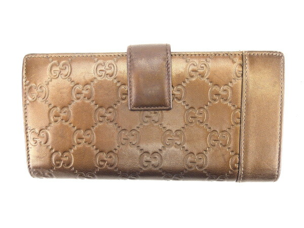 【30％OFF★週末タイムSALE】グッチ GUCCI 長財布グッチシマ ハートチャーム付き メタリックブラウン×ゴールド レディース 中古_1