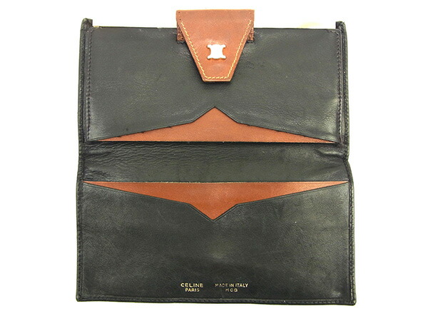 CELINE 二つ折り財布 ブラック ブラウン セリーヌ CELINE 二つ折り財布 ブラック×ブラウン レディース 中古