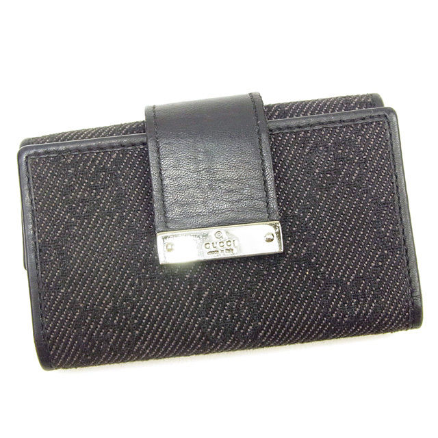 【BIGお買い物ラリー★30%OFFセール中】グッチ GUCCI キーケースＧＧキャンバス ブラック×シルバー レディース 中古